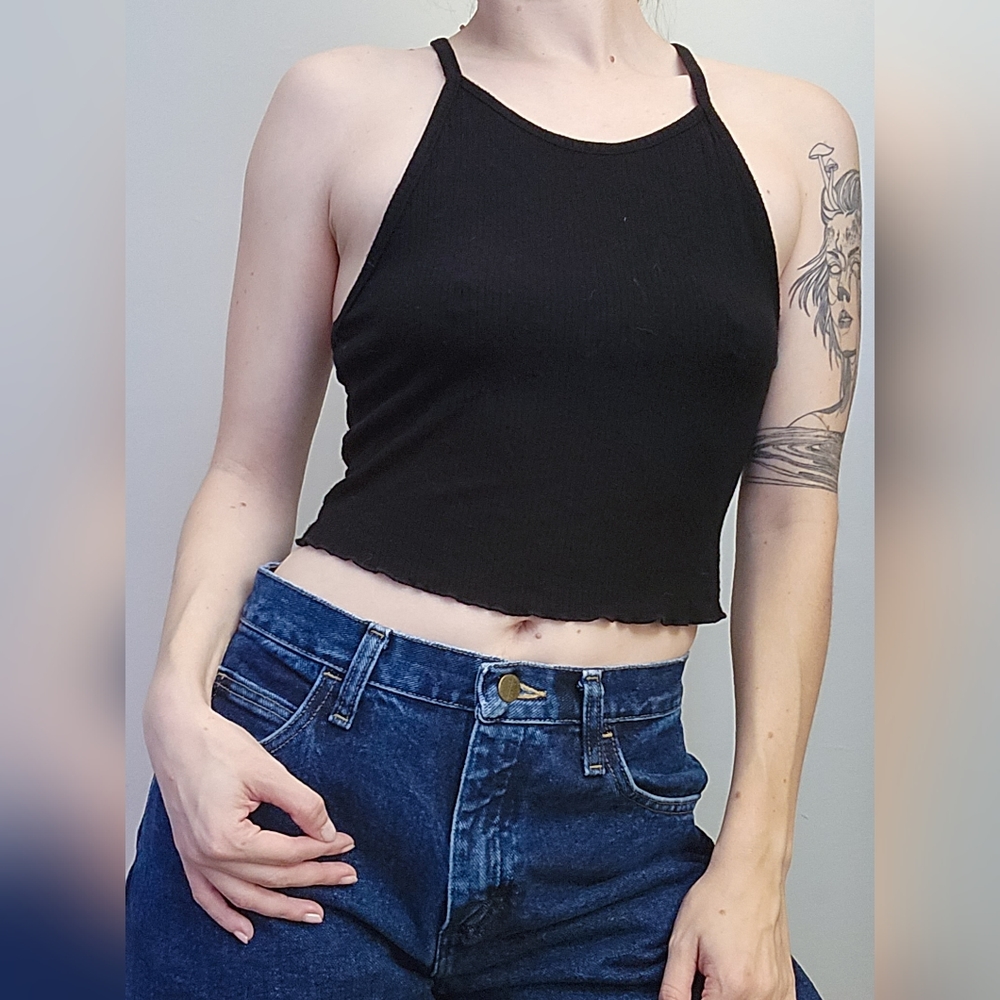Black Razor Back Cami Crop Top Size L